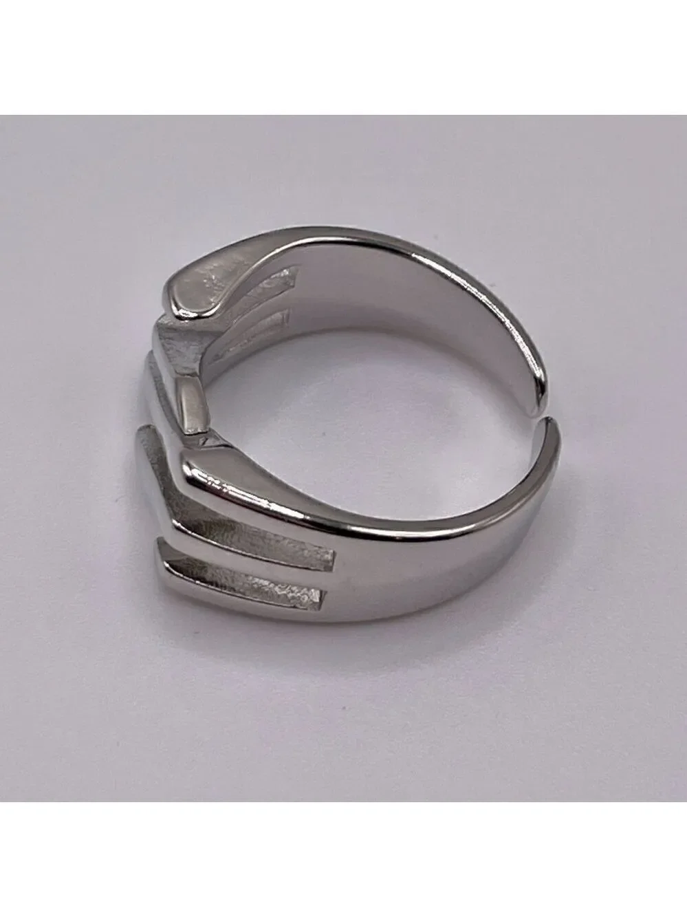 Silver Tone Wrapped Square Front Diagonal Layered Adjustable Boho Ring #1301
